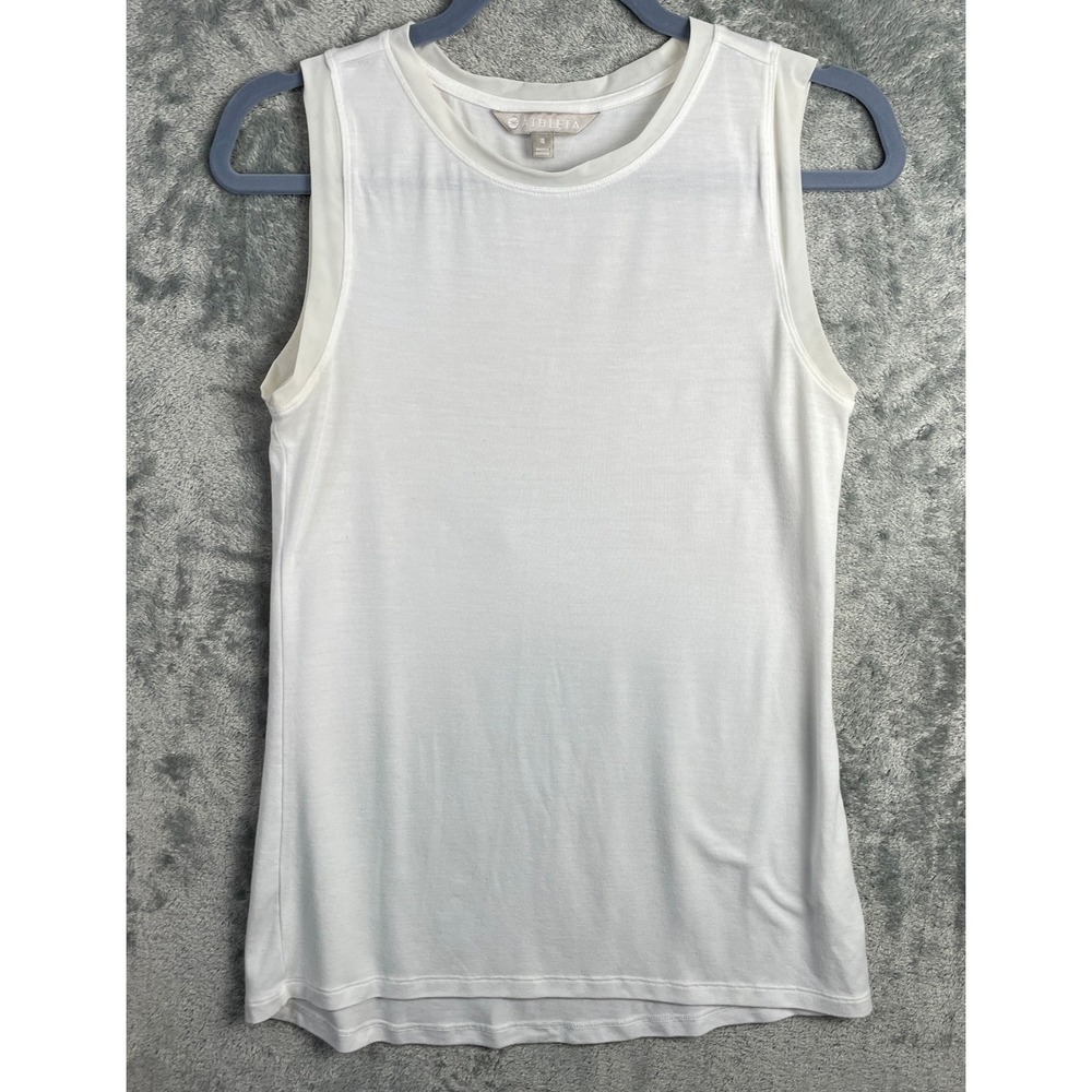 Athleta Cloudlight Hybrid Tank Top Women's Small White Mesh Trim Modal‎ Stretch
